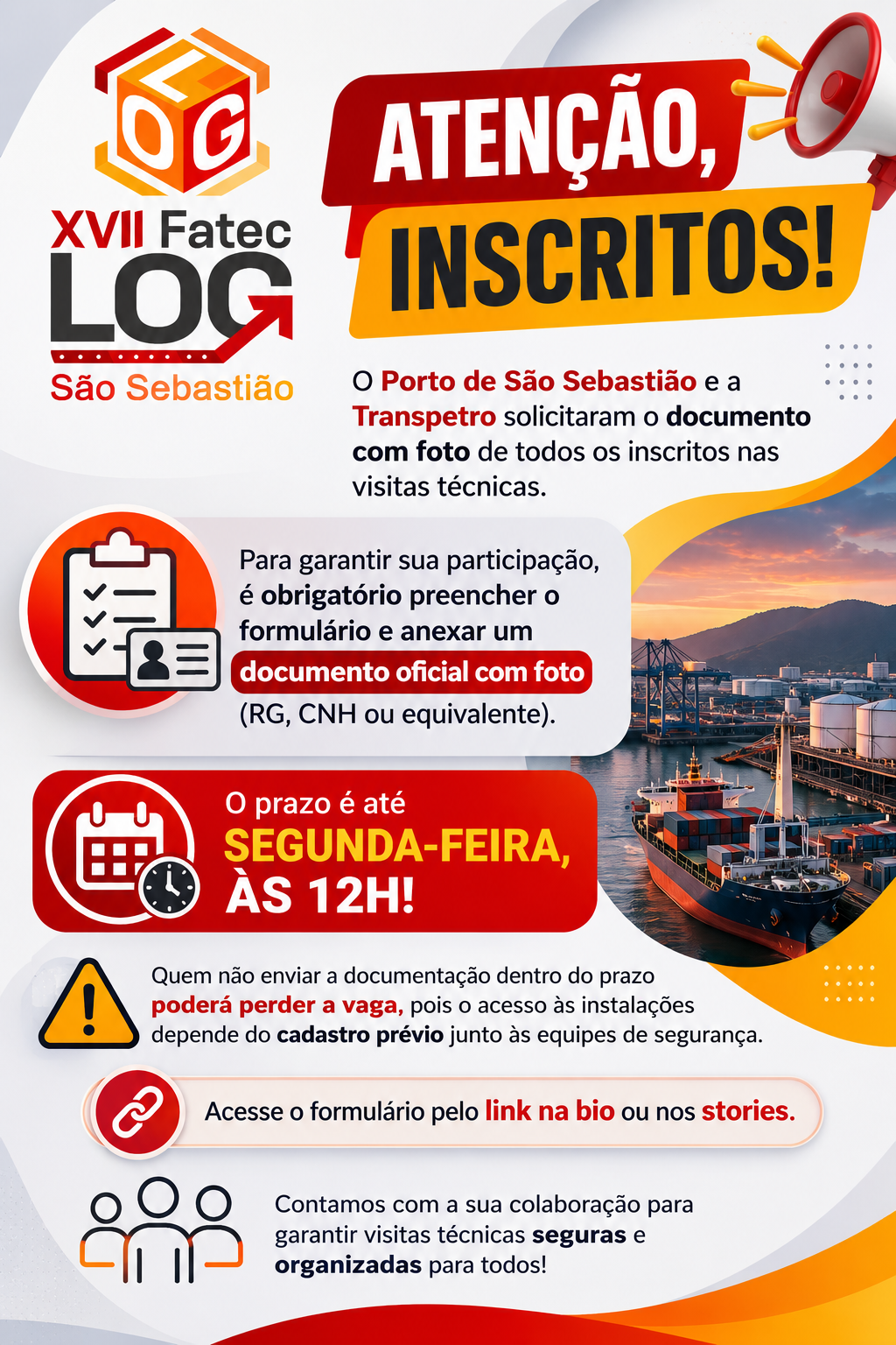 ATENÇÃO, INSCRITOS NAS VISITAS TÉCNICAS DO FATECLOG 2026!